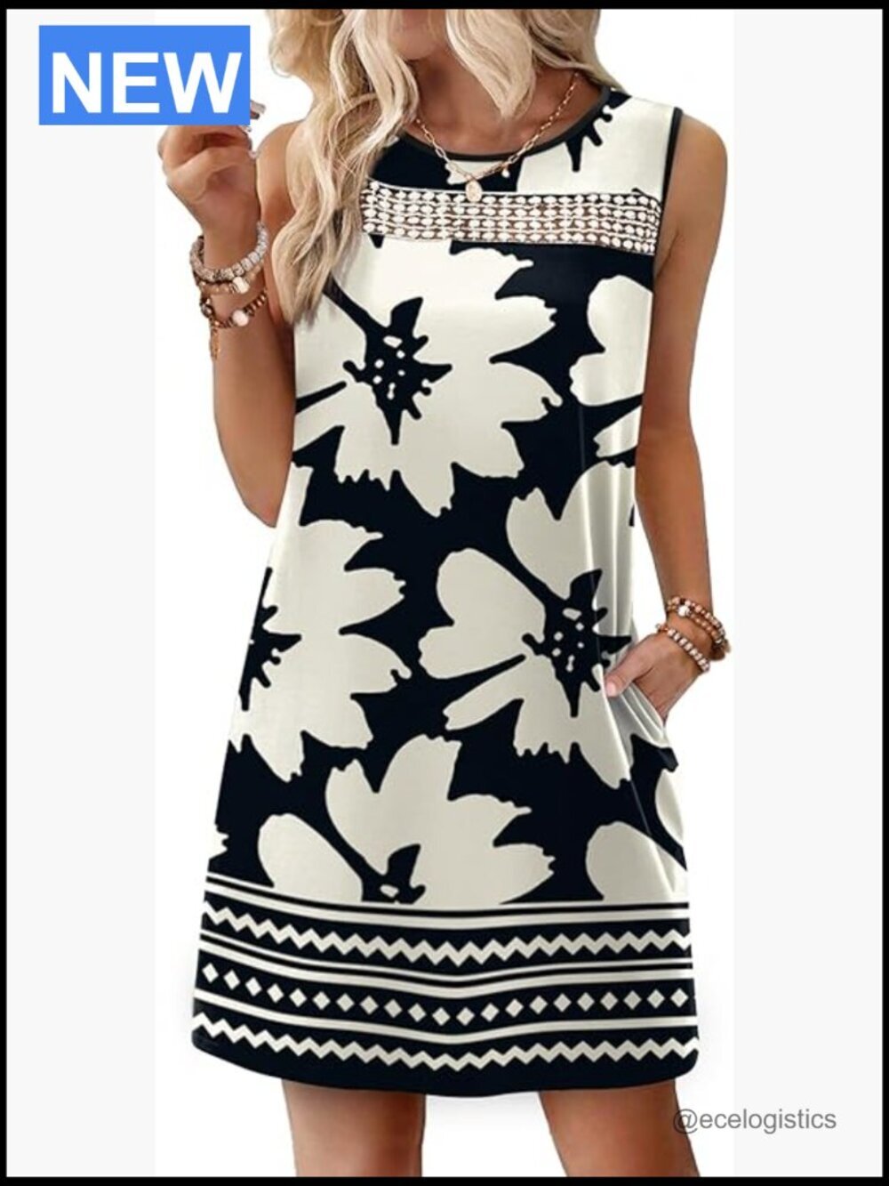 Lace Tank Mini Dress with Pockets Sleeveless Summer Vacation Sundress
